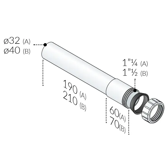 Prolunga in PP con Ghiera per Cannotto in PP (1"1/4)