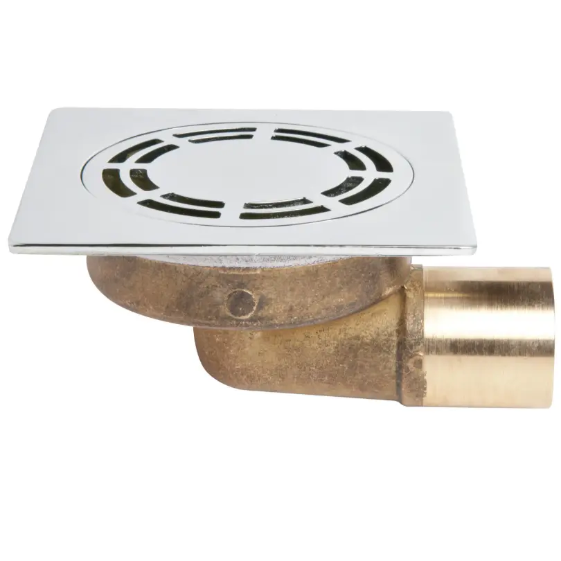 Piletta Sifonata a Pavimento in Ottone con Griglia in Ottone Cromato Uscita Laterale