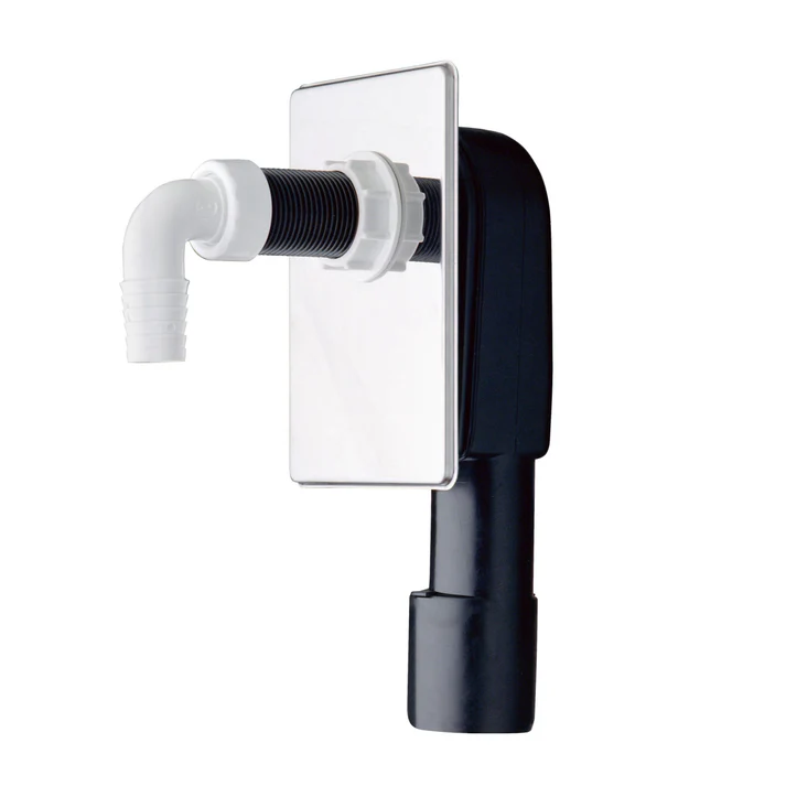 Sifone per Lavatrice da Incasso Ispezionabile in PEHD con Placca Inox e Curvetta