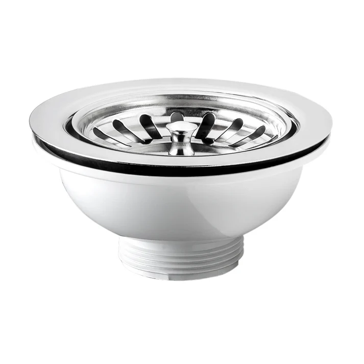 Piletta per Lavello in PP Senza Troppo Pieno con Tappo a Cestello Foro Ø90