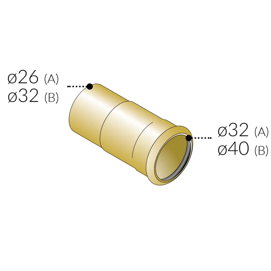 Raccordo di Passaggio Piombo-PP in Ottone a saldare (32 x 26)