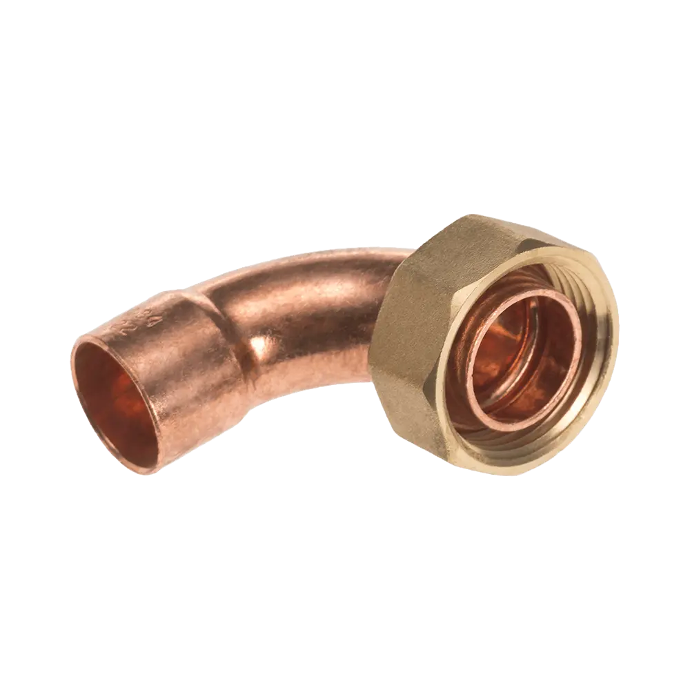 Curva a 90° F con Dado Folle Sede Piana Rame a Saldare (18 x 3/4")