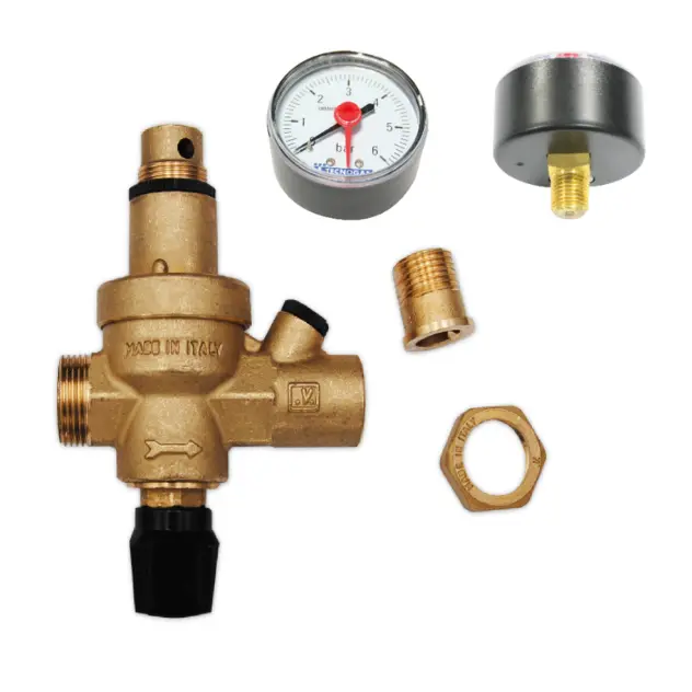 Gruppo di Riempimento Automatico con Rubinetto e Filtro, Completo di Manometro con Attacco Posteriore