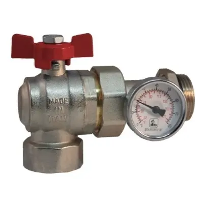 Valvola a Sfera a Squadra MF Bocchettonata con Termometro Leva Blu o Rossa (Blu)