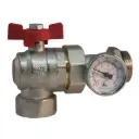 Valvola a Sfera a Squadra MF Bocchettonata con Termometro Leva Blu o Rossa