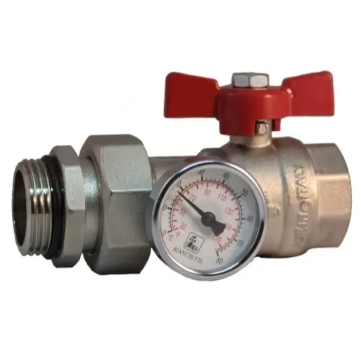 Valvola a Sfera MF Bocchettonata con Termometro Leva Blu o Rossa (Blu)