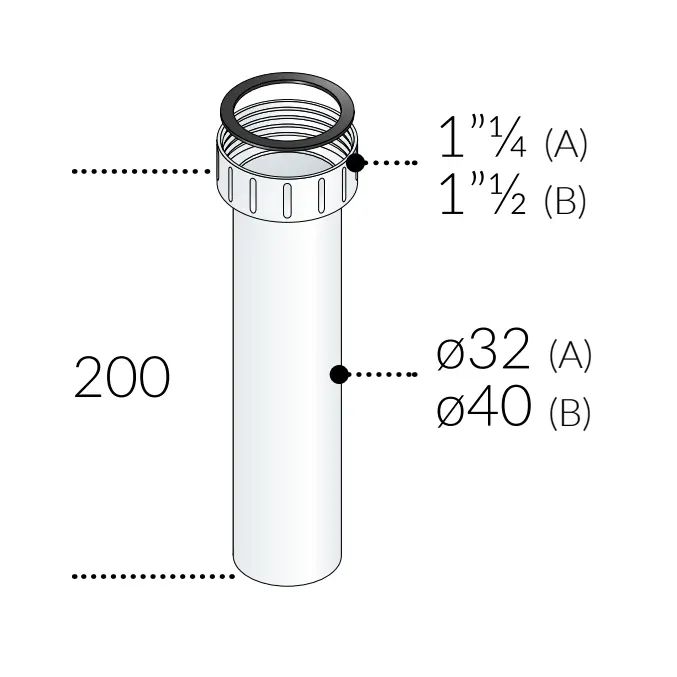 Cannotto c/Ghiera Tubo Dritto in PP Bianco (1"1/2 x 40)
