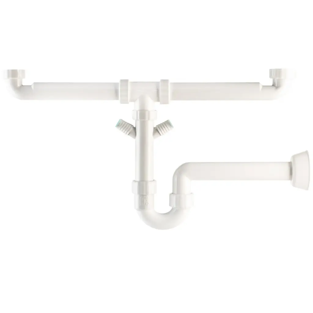 Sifone per Lavello 2 Vie Ø1"1/2x40 in PP con 2 Attacchi Lavatrice/Lavastoviglie